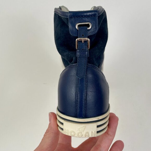 Women's Hogan Rebel R182 High Top Sneakers, Navy Blue Leather/Suede, Size 39 - Picture 7 of 14